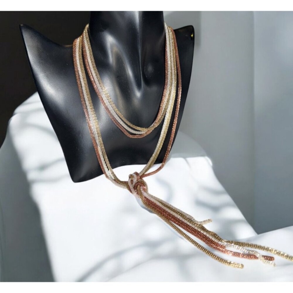 3 Tone Extra Long Necklace Silver Gold Copper No Clasp Light Weight Metal Chain